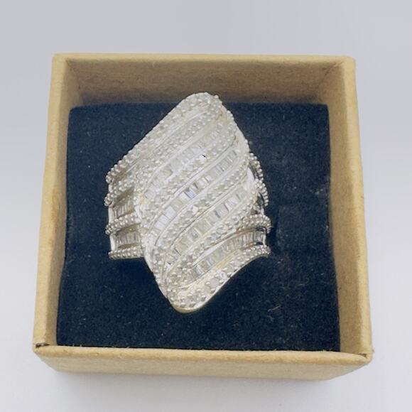 Genuine Statement Diamond Ring Size 6.5 Wide Band Comfort Fit 925 Silver - Picture 8 of 12